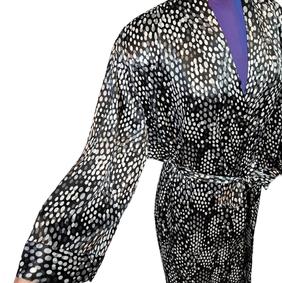Ambrielle Black & Silver Polka Dot Satin Robe Size XL Women's‎ C66 - Picture 4 of 10